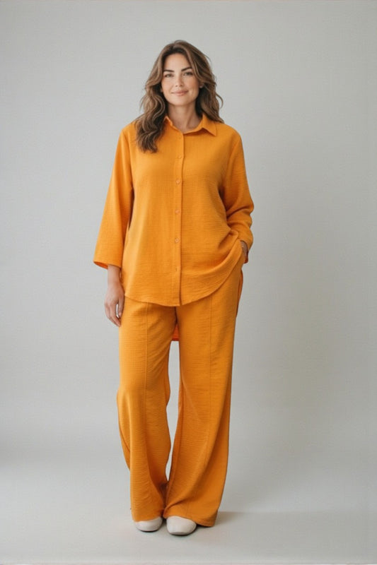 Muslin Linen Pants Set Bright Orange