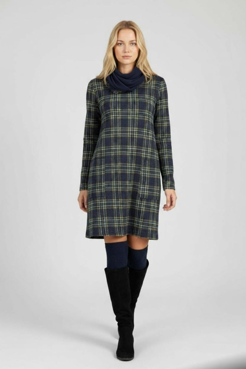 Plaid Patterned Long Sleeved Mini Dress Dark Grey