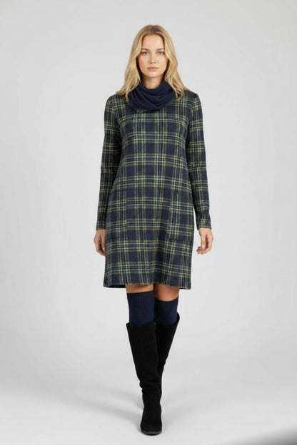 Plaid Patterned Long Sleeved Mini Dress Dark Grey