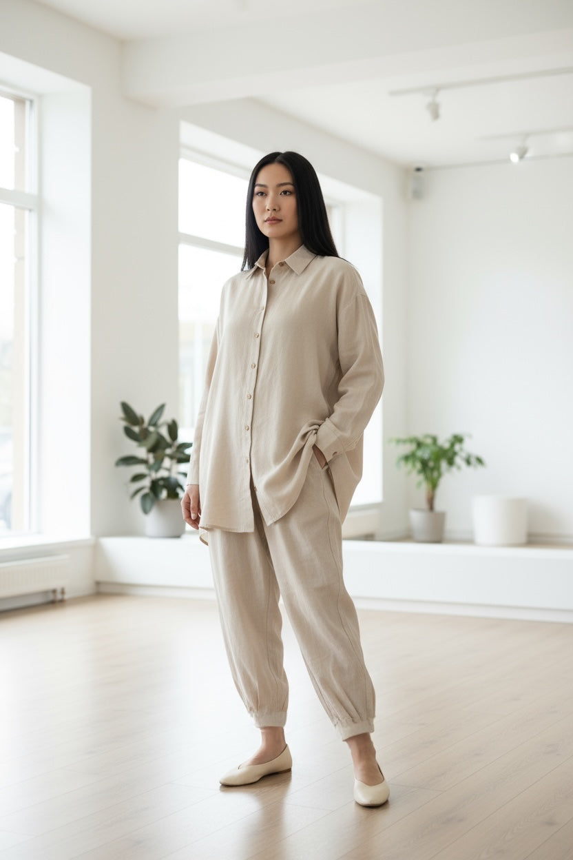 Pure Cotton Shirt and Shalwar Set Beige