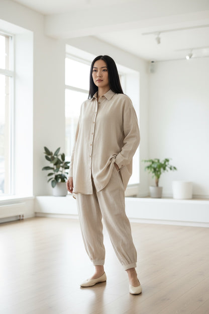 Pure Cotton Shirt and Shalwar Set Beige