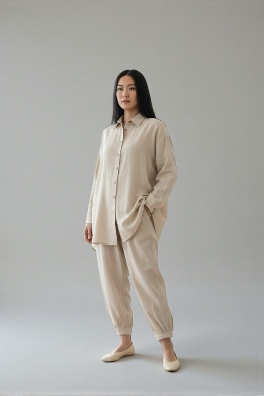 Pure Cotton Shirt and Shalwar Set Beige