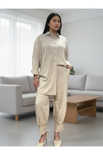 Pure Cotton Shirt and Shalwar Set Beige