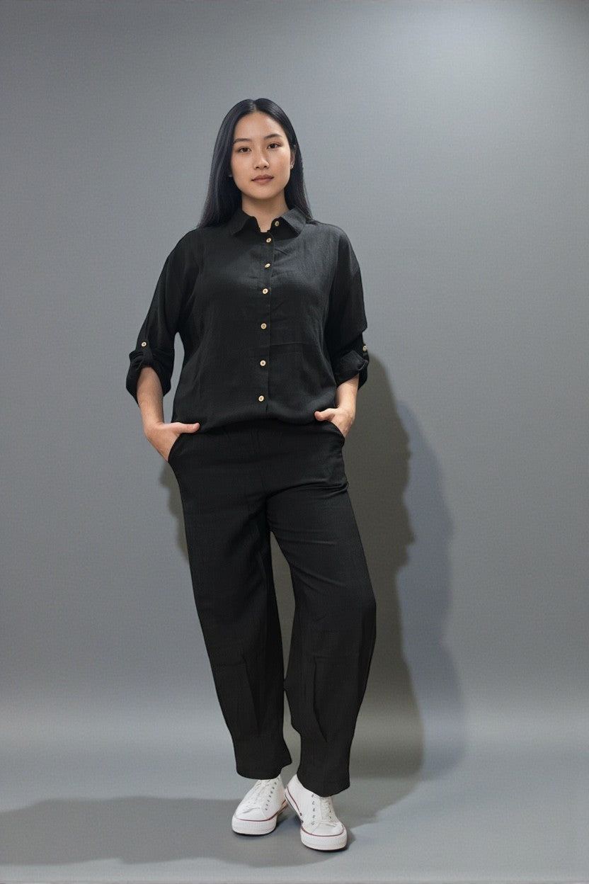 Pure Cotton Shirt and Shalwar Set Black