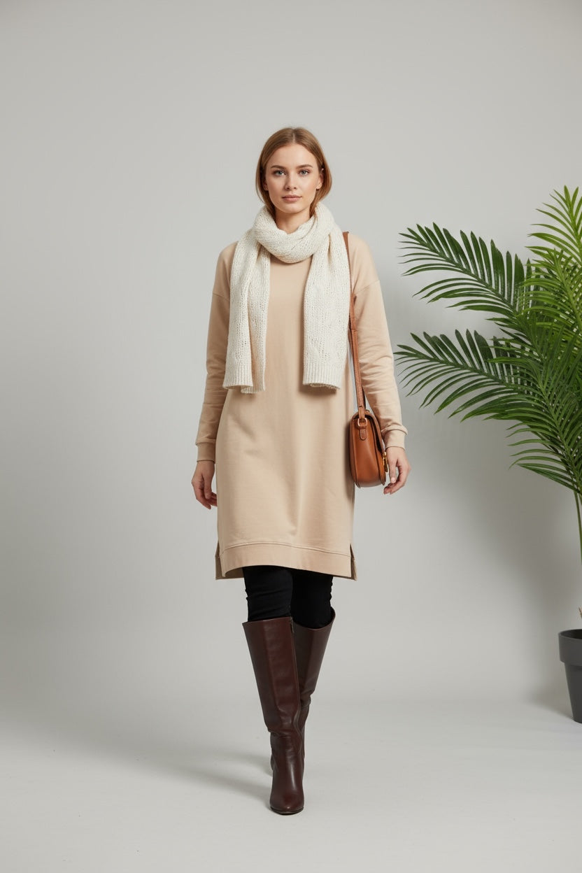 Basic Cotton Solid Color Tunic Dark Pink