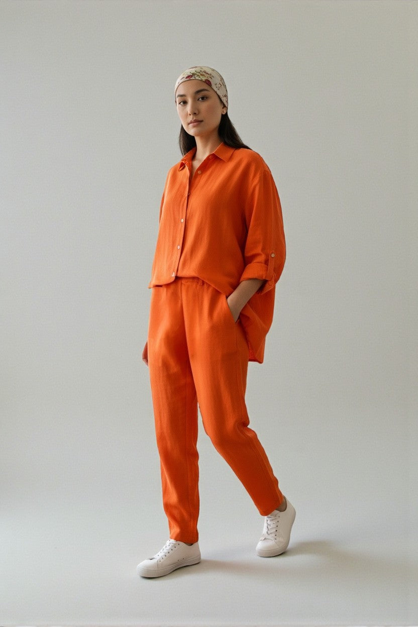 Pure Cotton Shirt and Shalwar Set Bright Orange
