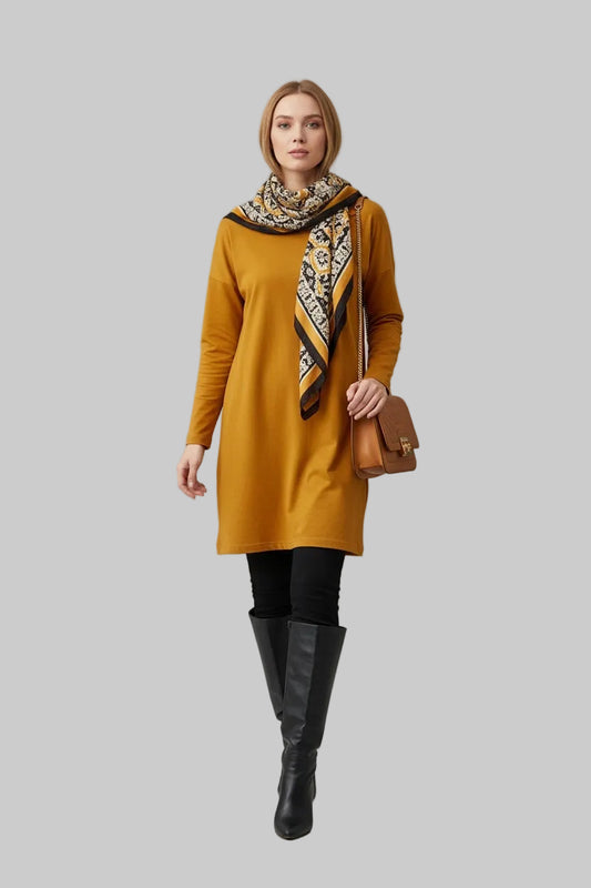 Basic Cotton Solid Color Tunic Mustard Yellow