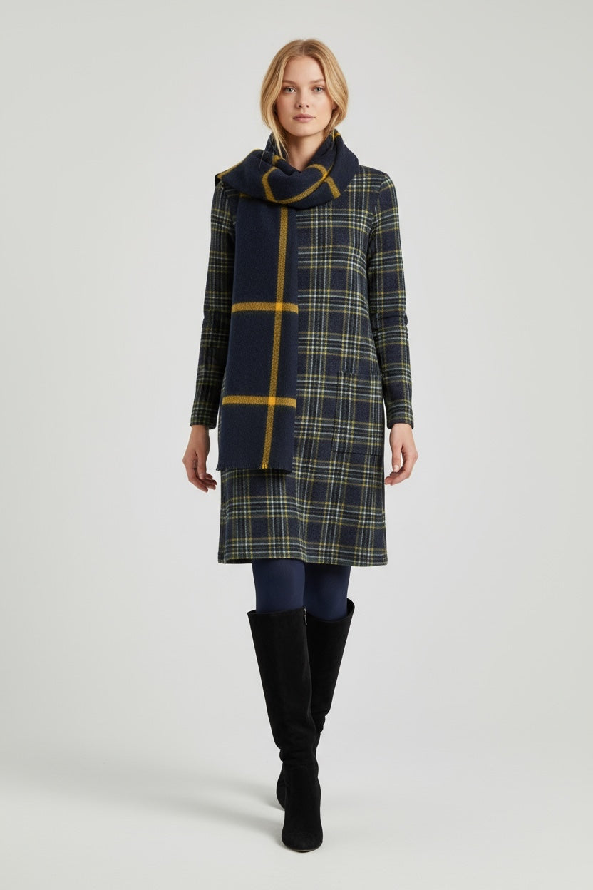 Plaid Patterned Long Sleeved Mini Dress Dark Grey