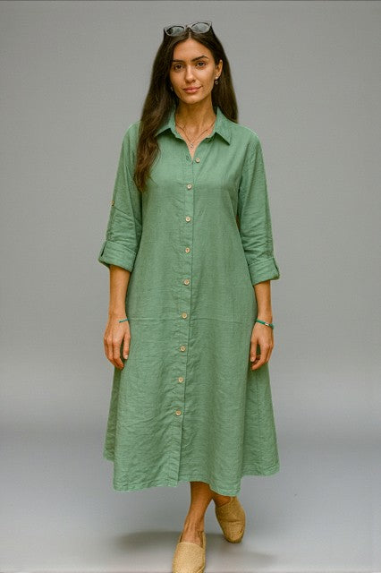 Tunic Dress - Cotton Linen Collection Light Forest Green