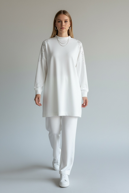 Metal Stone Detailed Set White