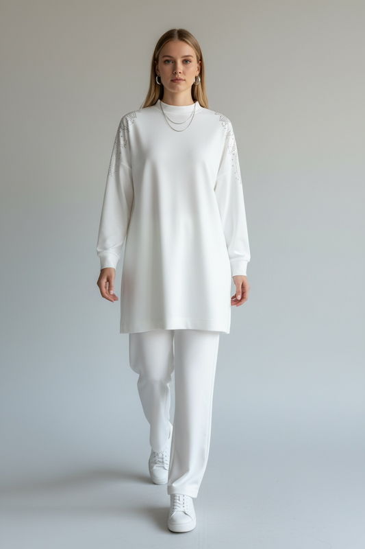 Metal Stone Detailed Set White