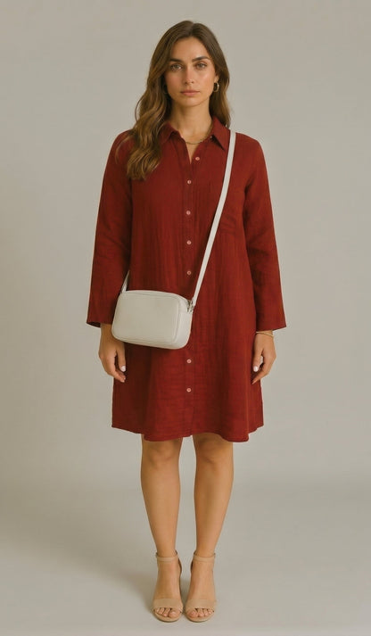 Muslin Cotton Chic Tunic Dress - Burgundy